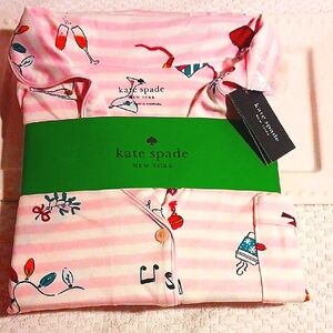 Gorgeous! Kate Spade ⚜️ Light Pink Stripe Festive Pajama Set XL ⛸️🎵👛💄🥂🍾🍸